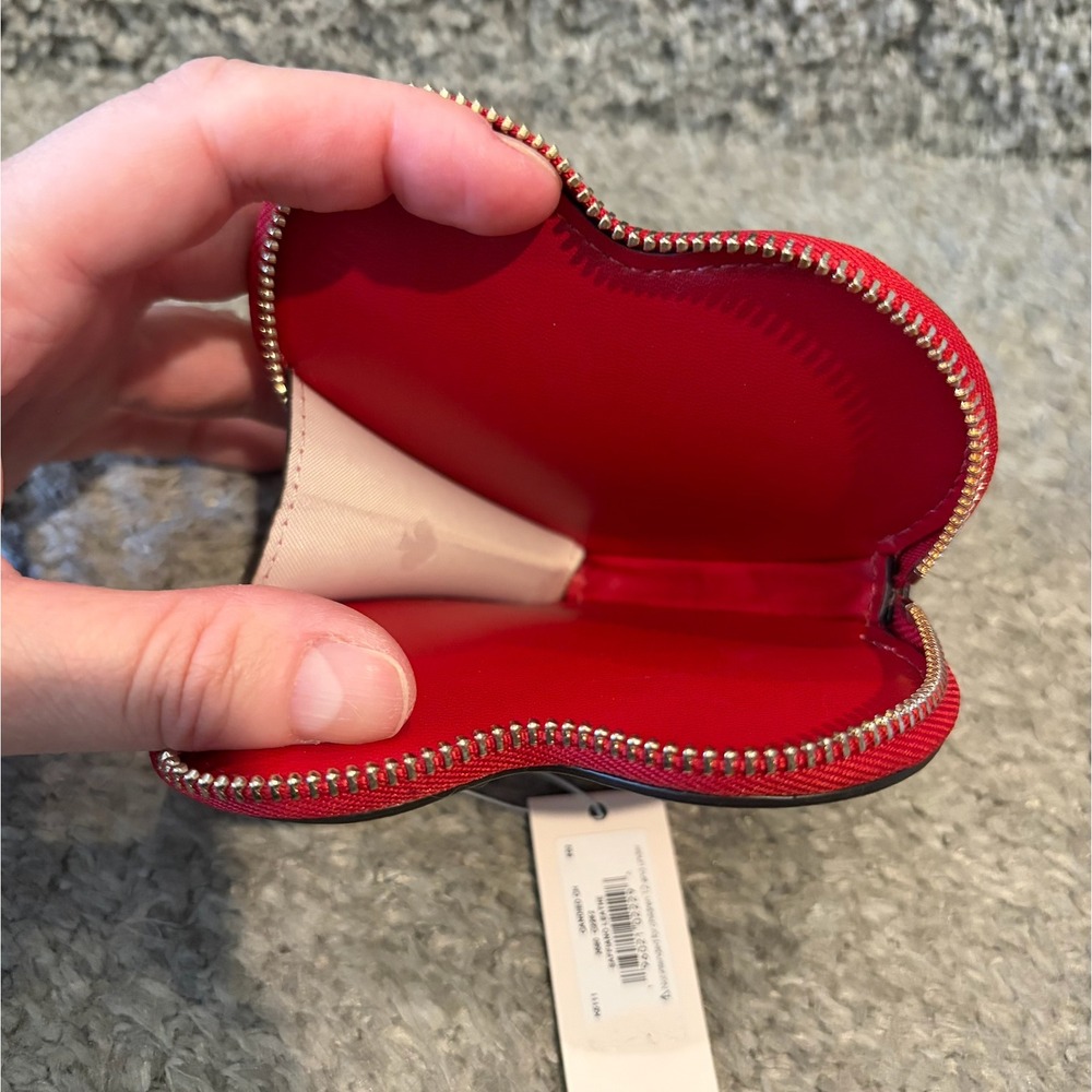 NEW Kate Spade Heart Coin Purse Saffiano Leather Red Keychain - Picture 3 of 5